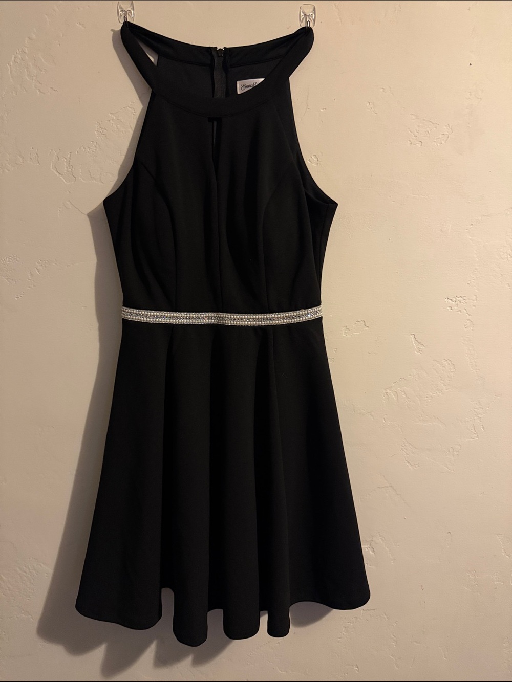 Emerald Sundae Black Mini Dress with Rhinestone Waistband
